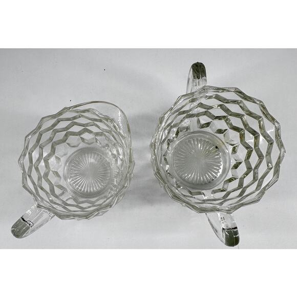 Vintage Clear Pressed Glass Creamer & Sugar Bowl Set – Diamond Pattern - Picture 4 of 8